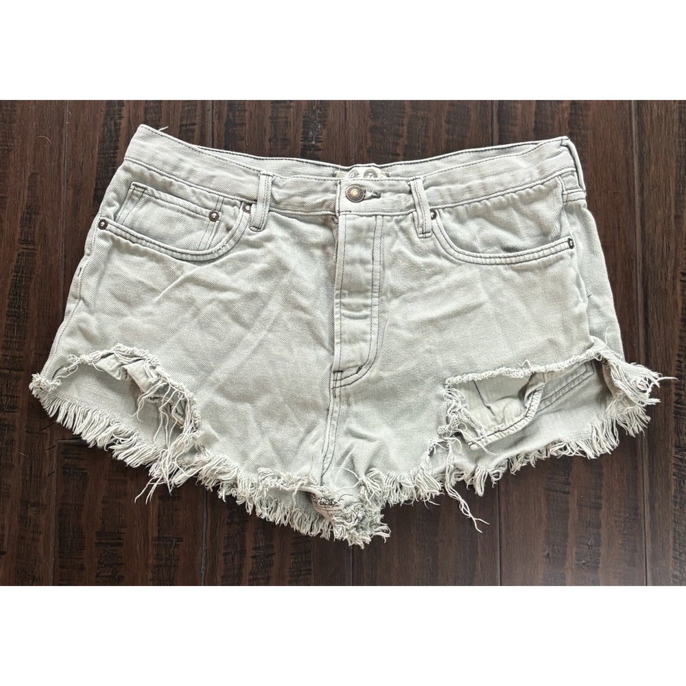 Free People We The Free Denim Cutoff Shorts Womens 30 Gray Button Fly Frayed Hem